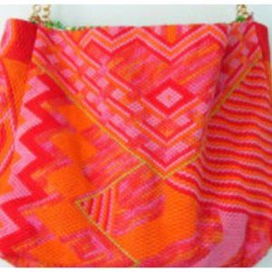 Vintage Oversized Tote Bright Woven Tribal Design